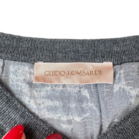 Guido Lombardi Gray Merino Wool Knit Silk Satin Flyaway Back Twofer Sweater - Picture 10 of 12